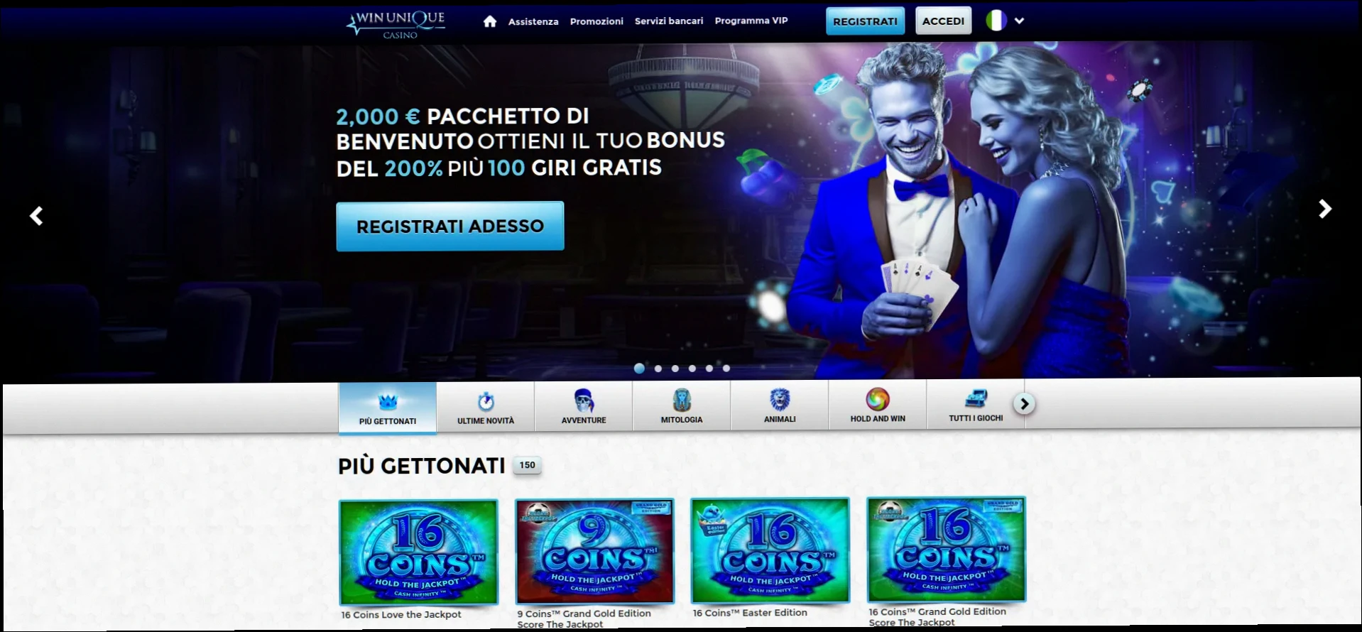 Unique Casino 200% fino a 2000 euro bonus di benvenuto e 100 giri gratuiti